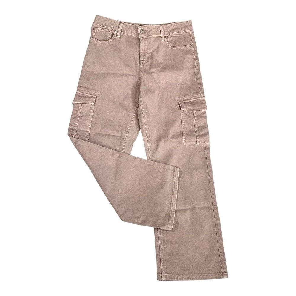 Edgely Relaxed Boyfriend Straight Cargo Jeans Mauve Mid Rise
